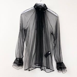 Dorothee Schumacher Mesh Sheer Long Sleeve High Neck Blouse